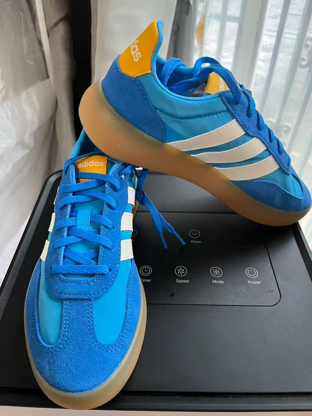 adidas Men’s Bright Blue & White Retro Court Sneakers with Gum Sole
